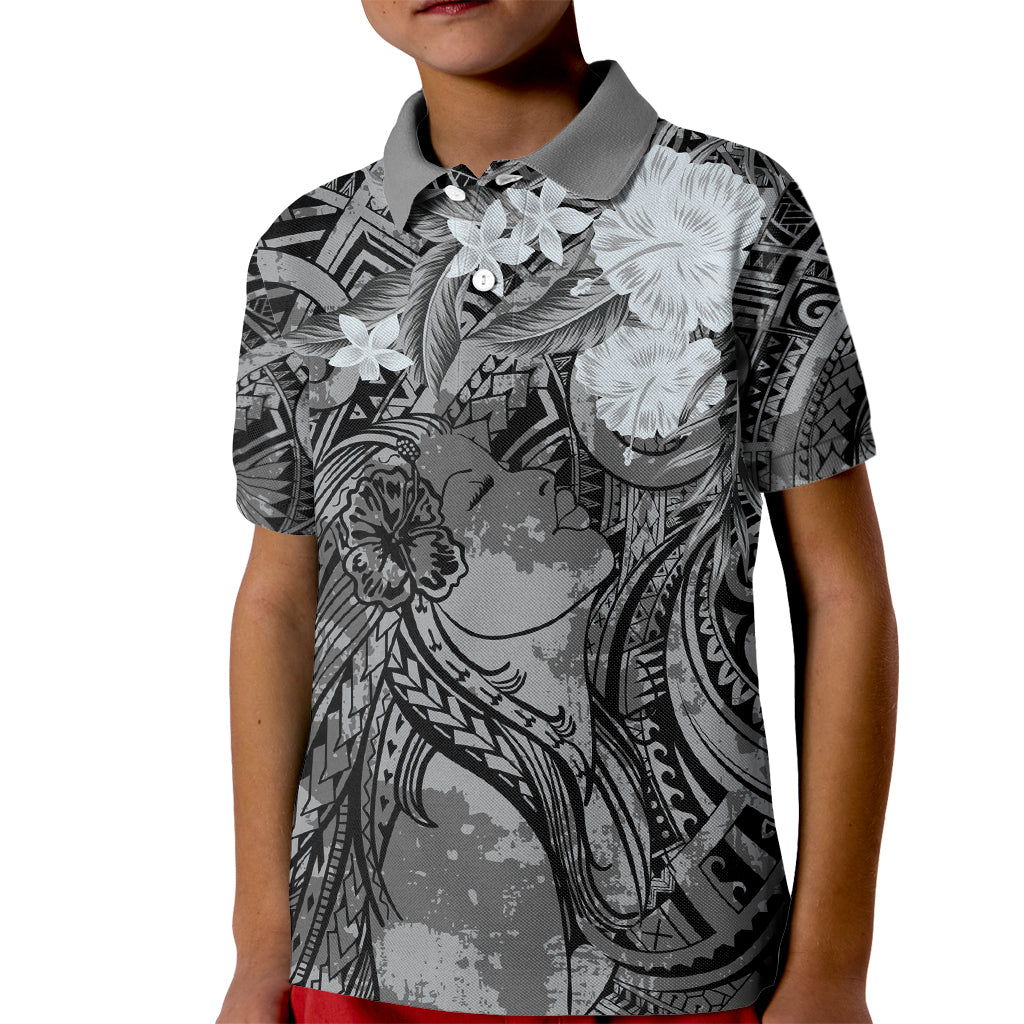 Pacific Beauty Girl Kid Polo Shirt Black Polyneisan Tribal Vintage Motif
