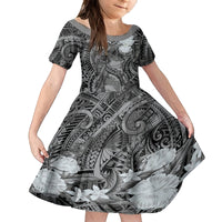 Pacific Beauty Girl Kid Short Sleeve Dress Black Polyneisan Tribal Vintage Motif