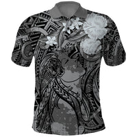 Pacific Beauty Girl Polo Shirt Black Polyneisan Tribal Vintage Motif