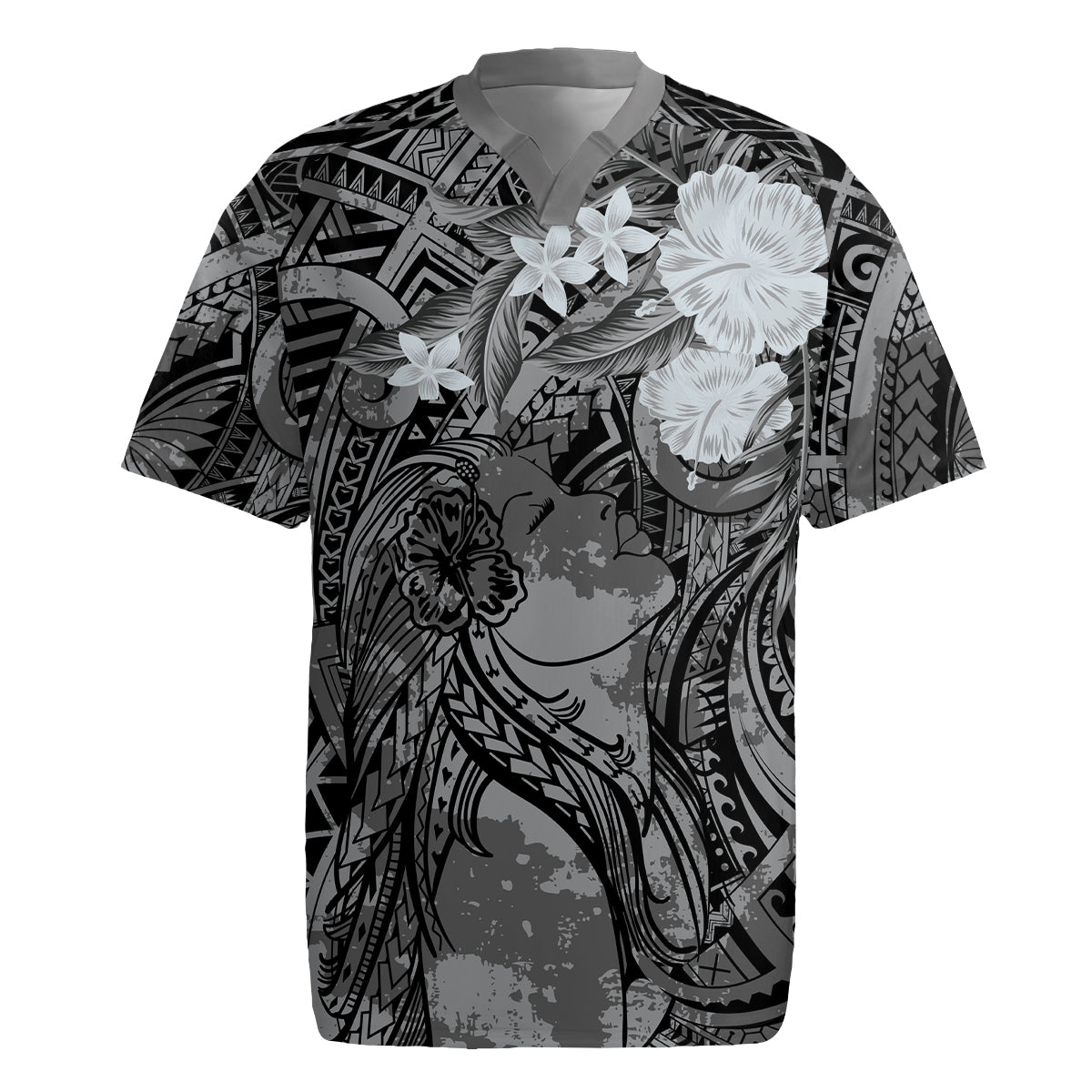 Pacific Beauty Girl Rugby Jersey Black Polyneisan Tribal Vintage Motif