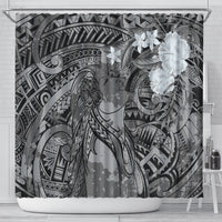 Pacific Beauty Girl Shower Curtain Black Polyneisan Tribal Vintage Motif