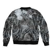 Pacific Beauty Girl Sleeve Zip Bomber Jacket Black Polyneisan Tribal Vintage Motif