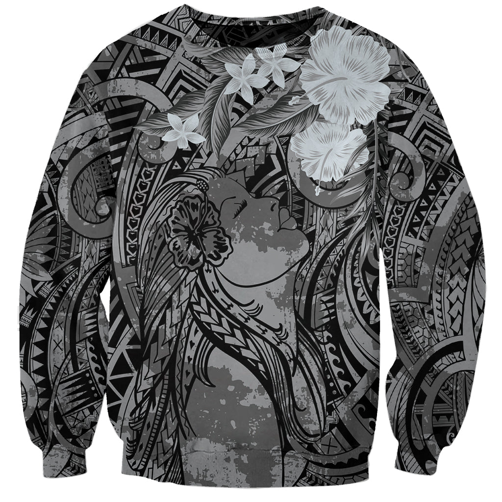 Pacific Beauty Girl Sweatshirt Black Polyneisan Tribal Vintage Motif