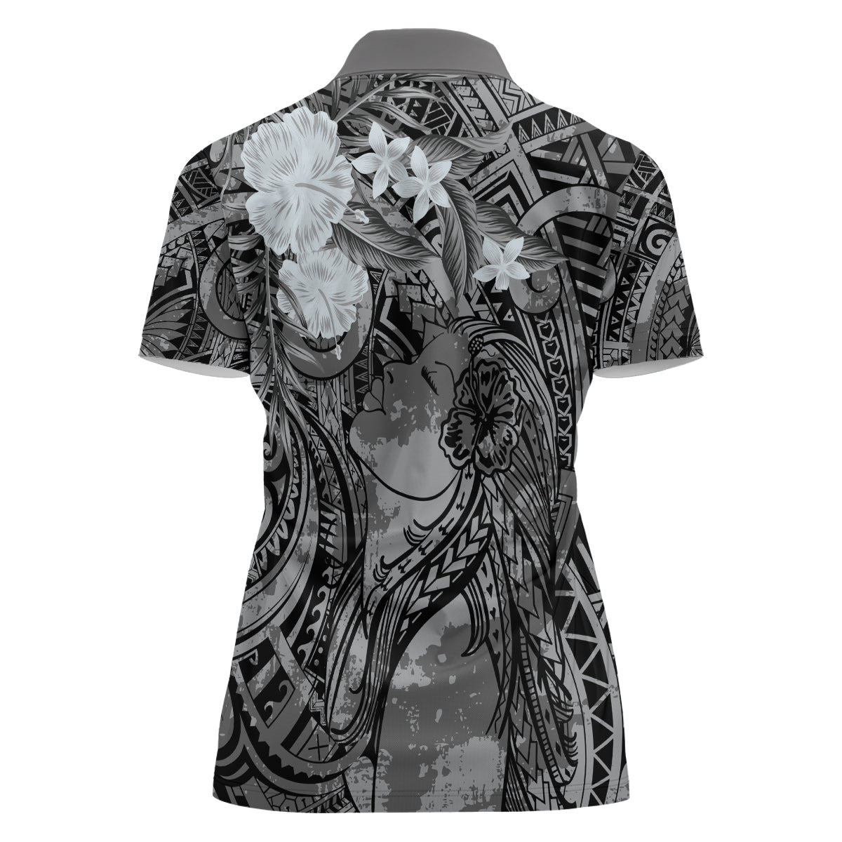 Pacific Beauty Girl Women Polo Shirt Black Polyneisan Tribal Vintage Motif