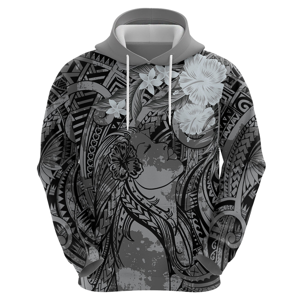Pacific Beauty Girl Zip Hoodie Black Polyneisan Tribal Vintage Motif