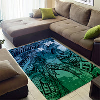 Pacific Beauty Girl Area Rug Blue Polyneisan Tribal Vintage Motif LT9 - Polynesian Pride