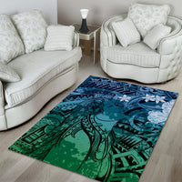 Pacific Beauty Girl Area Rug Blue Polyneisan Tribal Vintage Motif LT9 - Polynesian Pride