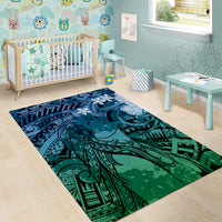 Pacific Beauty Girl Area Rug Blue Polyneisan Tribal Vintage Motif LT9 - Polynesian Pride