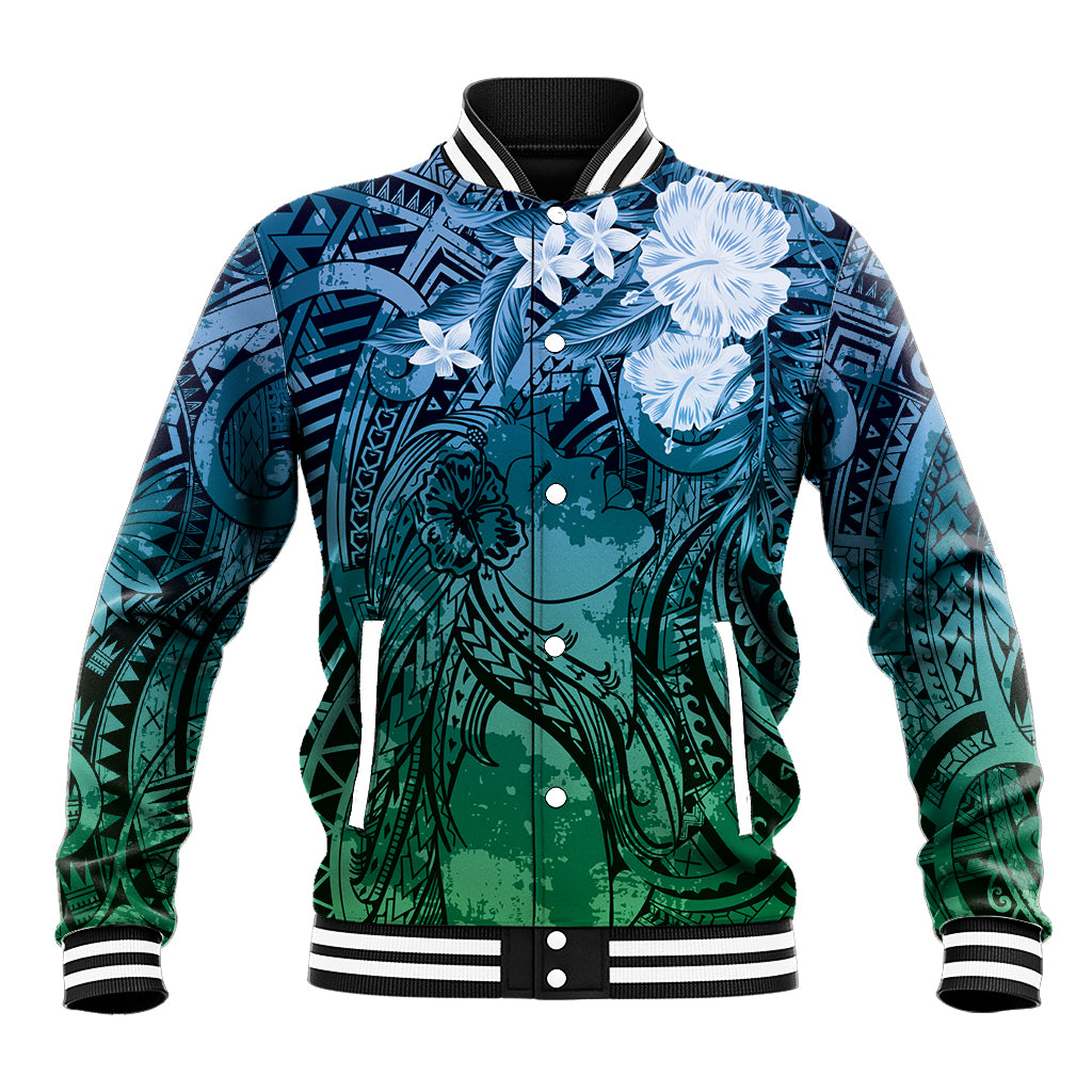 Pacific Beauty Girl Baseball Jacket Blue Polyneisan Tribal Vintage Motif LT9 Unisex Blue - Polynesian Pride