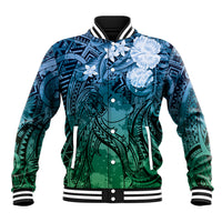 Pacific Beauty Girl Baseball Jacket Blue Polyneisan Tribal Vintage Motif