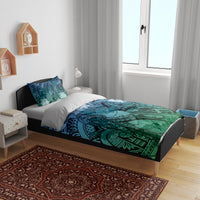 Pacific Beauty Girl Bedding Set Blue Polyneisan Tribal Vintage Motif