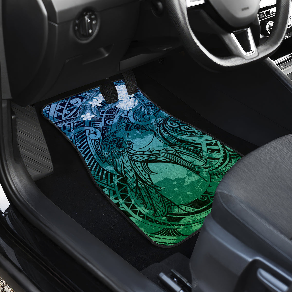 Pacific Beauty Girl Car Mats Blue Polyneisan Tribal Vintage Motif