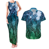 Pacific Beauty Girl Couples Matching Tank Maxi Dress and Hawaiian Shirt Blue Polyneisan Tribal Vintage Motif LT9 Blue - Polynesian Pride