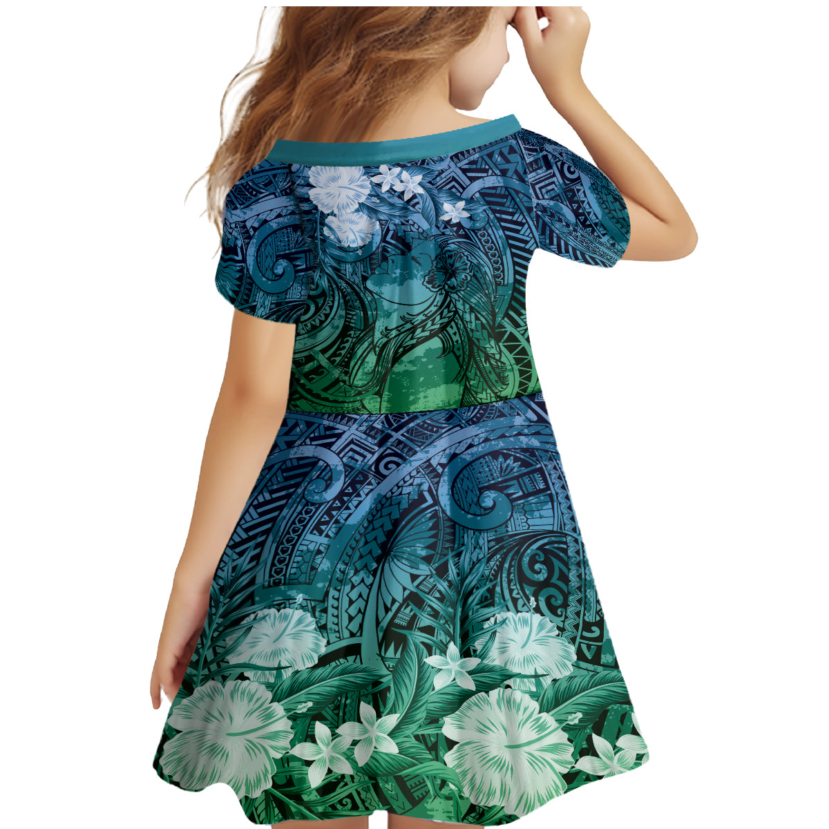 Pacific Beauty Girl Family Matching Mermaid Dress and Hawaiian Shirt Blue Polyneisan Tribal Vintage Motif LT9 - Polynesian Pride