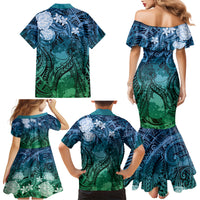 Pacific Beauty Girl Family Matching Mermaid Dress and Hawaiian Shirt Blue Polyneisan Tribal Vintage Motif LT9 - Polynesian Pride