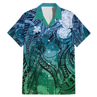 Pacific Beauty Girl Family Matching Mermaid Dress and Hawaiian Shirt Blue Polyneisan Tribal Vintage Motif LT9 Dad's Shirt - Short Sleeve Blue - Polynesian Pride