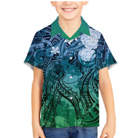 Pacific Beauty Girl Family Matching Mermaid Dress and Hawaiian Shirt Blue Polyneisan Tribal Vintage Motif LT9 Son's Shirt Blue - Polynesian Pride