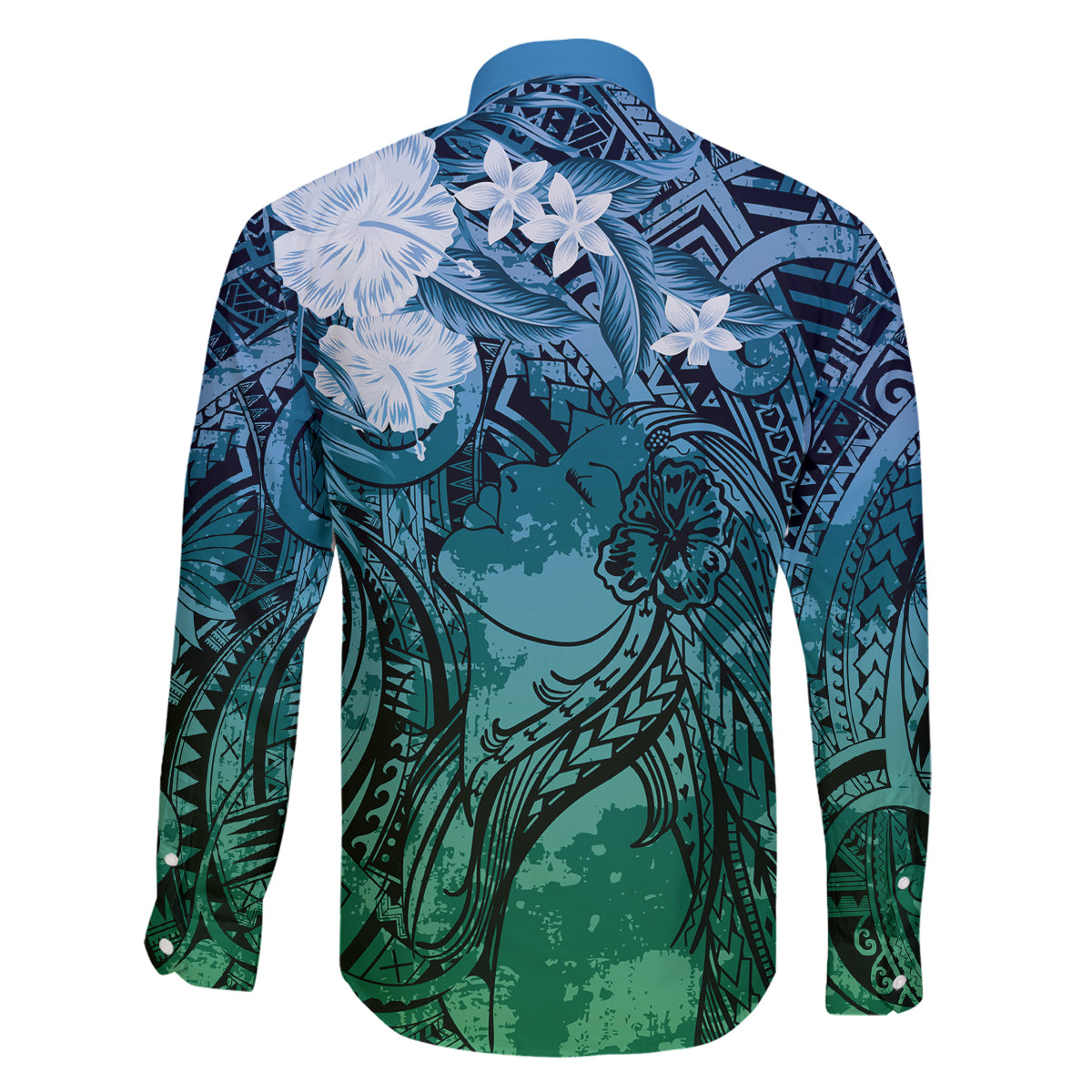 Pacific Beauty Girl Family Matching Off The Shoulder Long Sleeve Dress and Hawaiian Shirt Blue Polyneisan Tribal Vintage Motif LT9 - Polynesian Pride