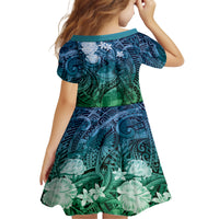 Pacific Beauty Girl Family Matching Off Shoulder Maxi Dress and Hawaiian Shirt Blue Polyneisan Tribal Vintage Motif LT9 - Polynesian Pride