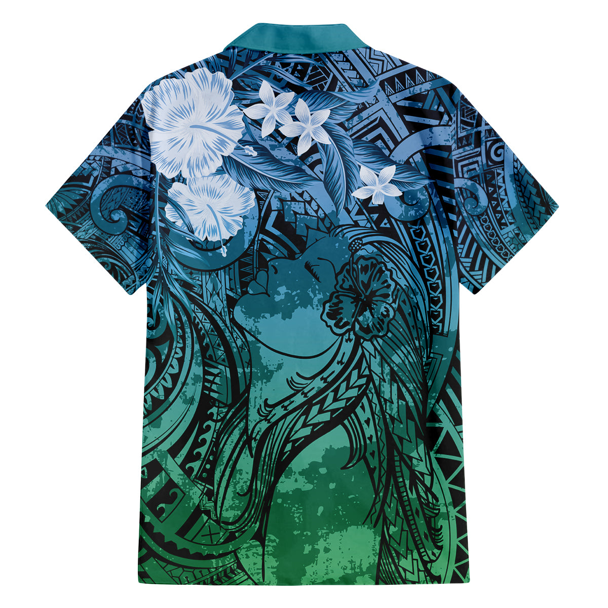 Pacific Beauty Girl Family Matching Off Shoulder Maxi Dress and Hawaiian Shirt Blue Polyneisan Tribal Vintage Motif LT9 - Polynesian Pride