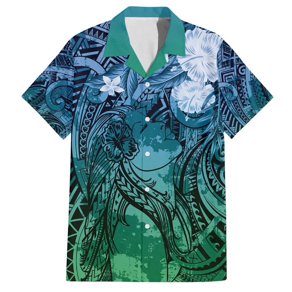 Pacific Beauty Girl Family Matching Off Shoulder Short Dress and Hawaiian Shirt Blue Polyneisan Tribal Vintage Motif LT9 Dad's Shirt - Short Sleeve Blue - Polynesian Pride