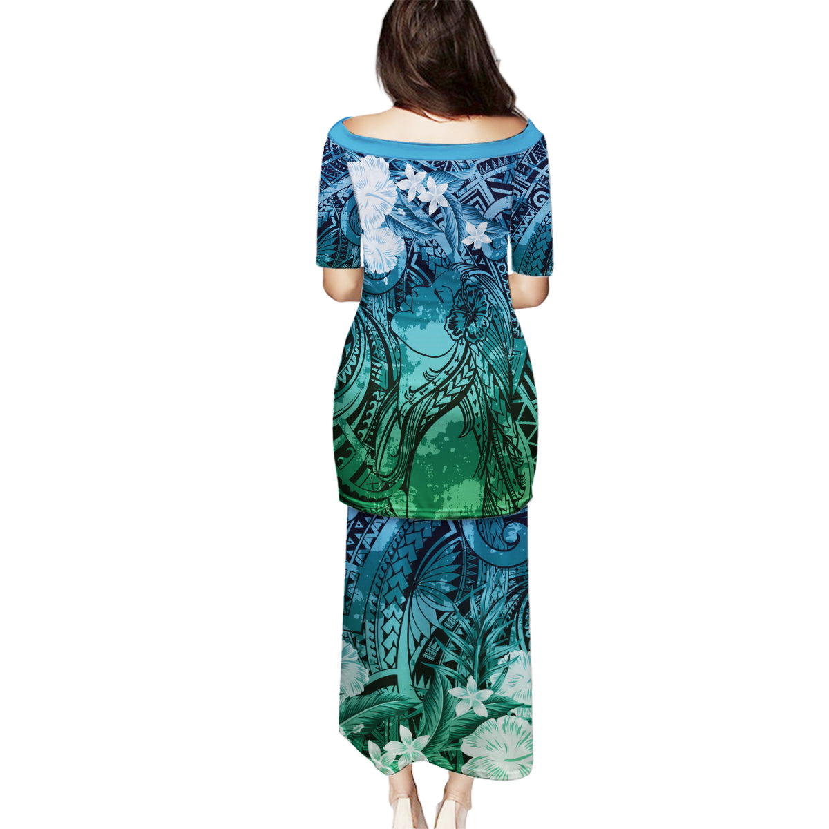 Pacific Beauty Girl Family Matching Puletasi and Hawaiian Shirt Blue Polyneisan Tribal Vintage Motif LT9 - Polynesian Pride