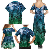Pacific Beauty Girl Family Matching Summer Maxi Dress and Hawaiian Shirt Blue Polyneisan Tribal Vintage Motif LT9 - Polynesian Pride