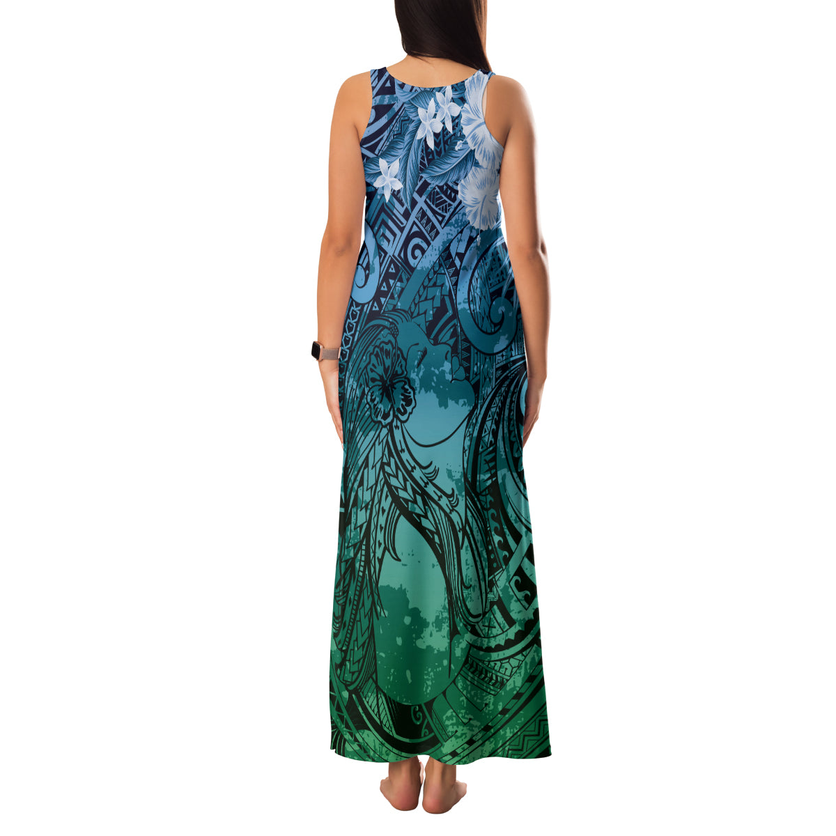 Pacific Beauty Girl Family Matching Tank Maxi Dress and Hawaiian Shirt Blue Polyneisan Tribal Vintage Motif LT9 - Polynesian Pride