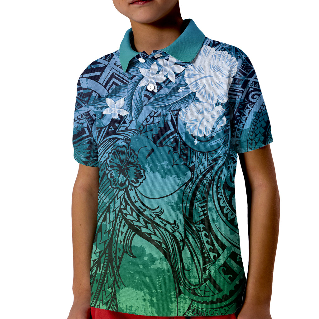 Pacific Beauty Girl Kid Polo Shirt Blue Polyneisan Tribal Vintage Motif