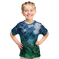 Pacific Beauty Girl Kid T Shirt Blue Polyneisan Tribal Vintage Motif