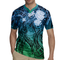 Pacific Beauty Girl Rugby Jersey Blue Polyneisan Tribal Vintage Motif