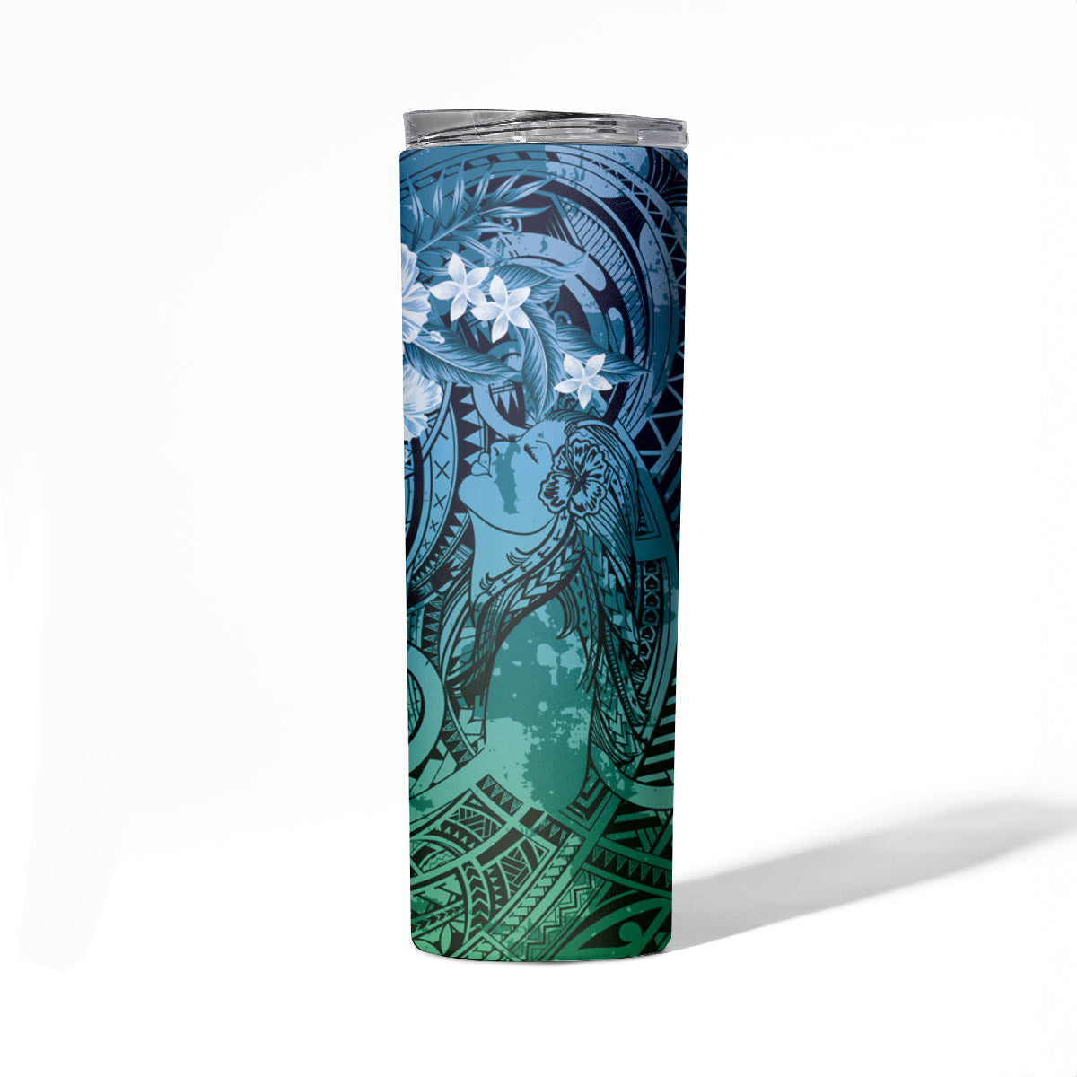 Pacific Beauty Girl Skinny Tumbler Blue Polyneisan Tribal Vintage Motif LT9 - Polynesian Pride