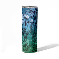 Pacific Beauty Girl Skinny Tumbler Blue Polyneisan Tribal Vintage Motif LT9 - Polynesian Pride