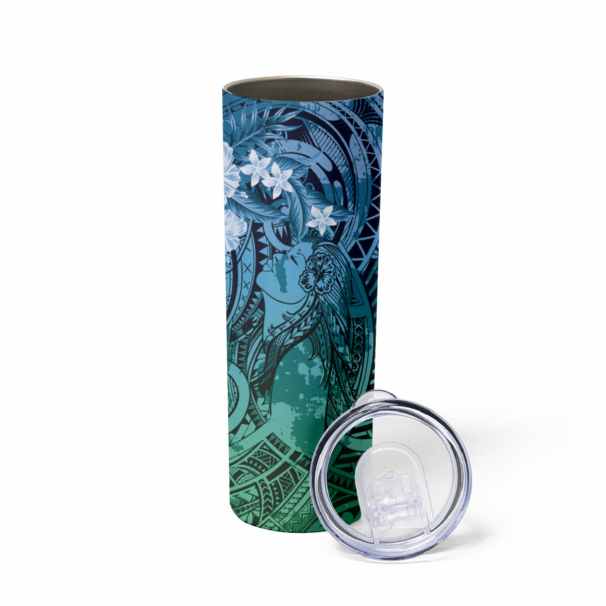 Pacific Beauty Girl Skinny Tumbler Blue Polyneisan Tribal Vintage Motif LT9 - Polynesian Pride