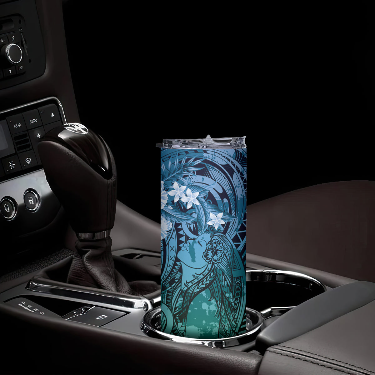 Pacific Beauty Girl Skinny Tumbler Blue Polyneisan Tribal Vintage Motif LT9 - Polynesian Pride