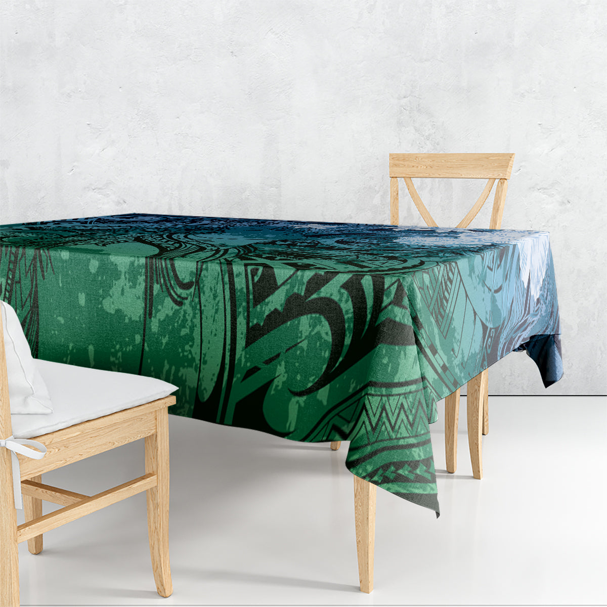 Pacific Beauty Girl Tablecloth Blue Polyneisan Tribal Vintage Motif