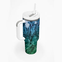 Pacific Beauty Girl Tumbler With Handle Blue Polyneisan Tribal Vintage Motif