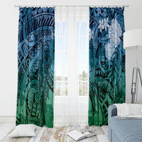 Pacific Beauty Girl Window Curtain Blue Polyneisan Tribal Vintage Motif LT9 - Polynesian Pride