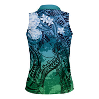 Pacific Beauty Girl Women Sleeveless Polo Shirt Blue Polyneisan Tribal Vintage Motif