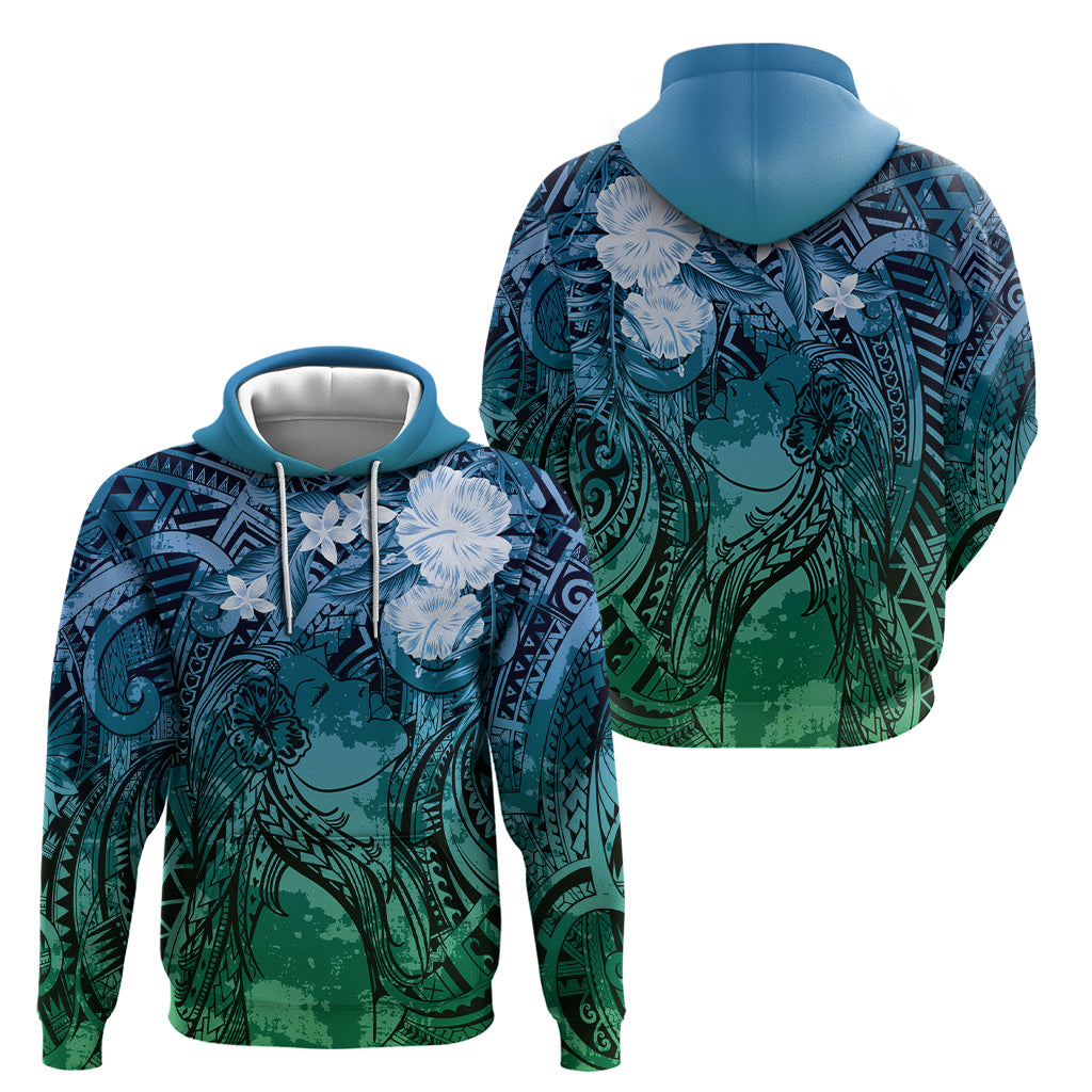 Pacific Beauty Girl Zip Hoodie Blue Polyneisan Tribal Vintage Motif