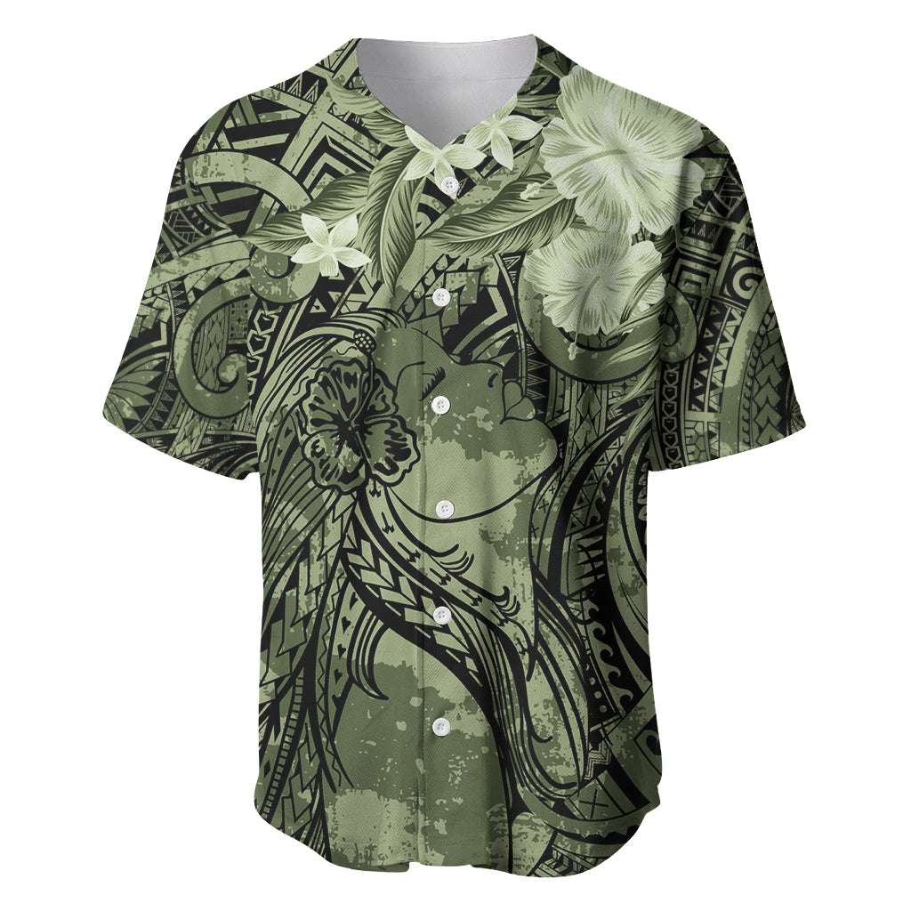 Pacific Beauty Girl Baseball Jersey Green Polyneisan Tribal Vintage Motif LT9 Green - Polynesian Pride