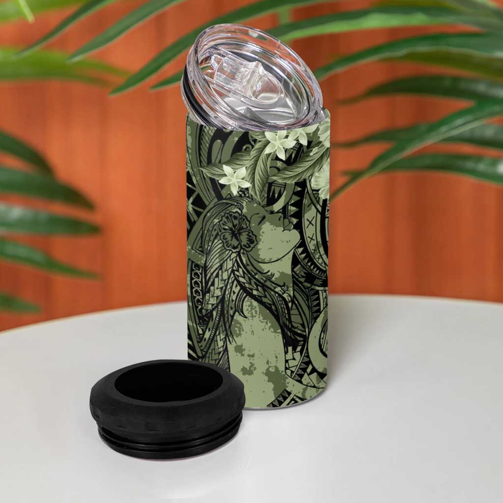 Pacific Beauty Girl 4 in 1 Can Cooler Tumbler Green Polyneisan Tribal Vintage Motif LT9 - Polynesian Pride