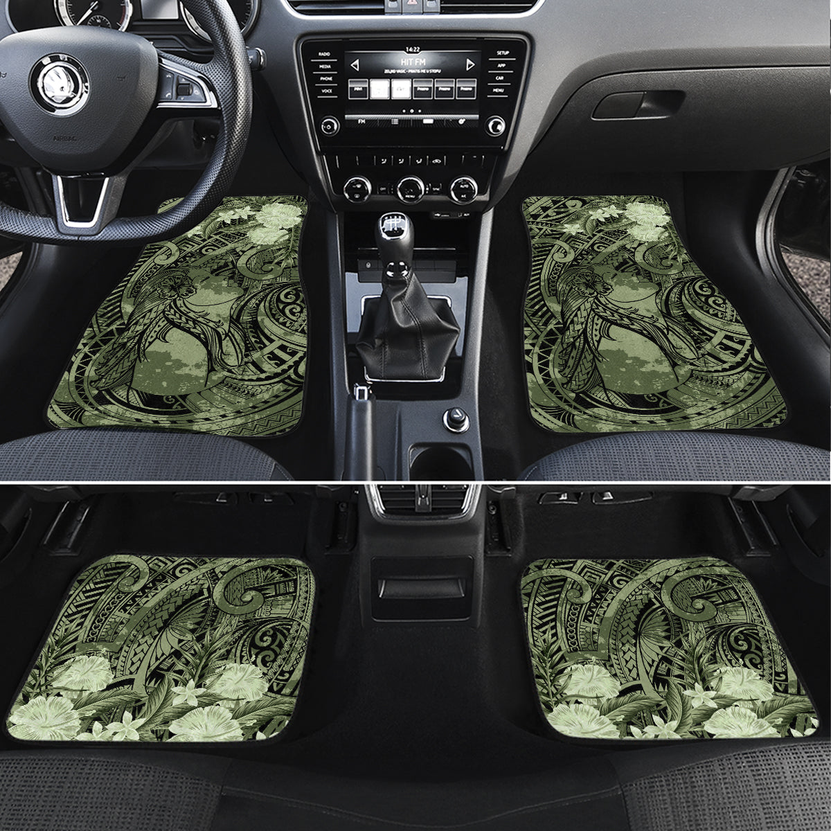Pacific Beauty Girl Car Mats Green Polyneisan Tribal Vintage Motif LT9 Set 4pcs Green - Polynesian Pride