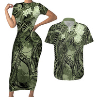 Pacific Beauty Girl Couples Matching Short Sleeve Bodycon Dress and Hawaiian Shirt Green Polyneisan Tribal Vintage Motif LT9 Green - Polynesian Pride