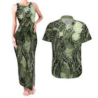 Pacific Beauty Girl Couples Matching Tank Maxi Dress and Hawaiian Shirt Green Polyneisan Tribal Vintage Motif LT9 Green - Polynesian Pride