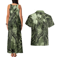 Pacific Beauty Girl Couples Matching Tank Maxi Dress and Hawaiian Shirt Green Polyneisan Tribal Vintage Motif LT9 - Polynesian Pride
