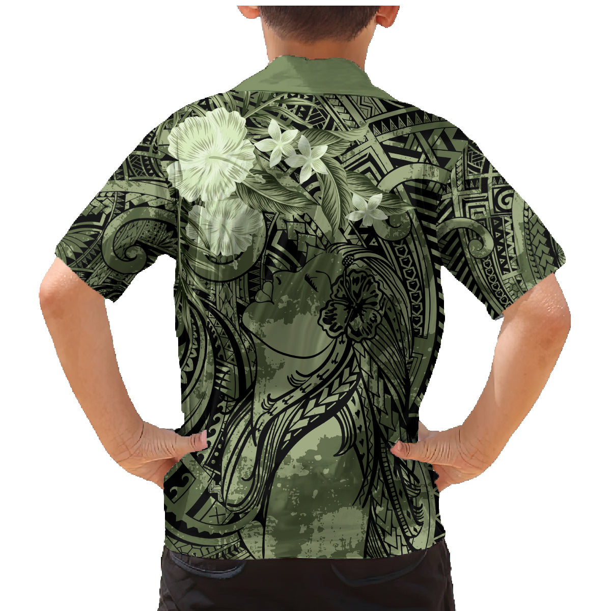 Pacific Beauty Girl Family Matching Mermaid Dress and Hawaiian Shirt Green Polyneisan Tribal Vintage Motif LT9 - Polynesian Pride