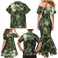 Pacific Beauty Girl Family Matching Mermaid Dress and Hawaiian Shirt Green Polyneisan Tribal Vintage Motif LT9 - Polynesian Pride