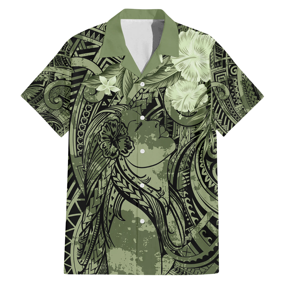 Pacific Beauty Girl Family Matching Mermaid Dress and Hawaiian Shirt Green Polyneisan Tribal Vintage Motif LT9 Dad's Shirt - Short Sleeve Green - Polynesian Pride