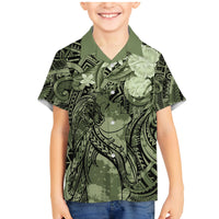 Pacific Beauty Girl Family Matching Mermaid Dress and Hawaiian Shirt Green Polyneisan Tribal Vintage Motif LT9 Son's Shirt Green - Polynesian Pride